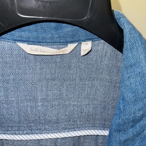 Soft Surroundings Plus size Chambray Fringe Blazer Jacket - Picture 3 of 8